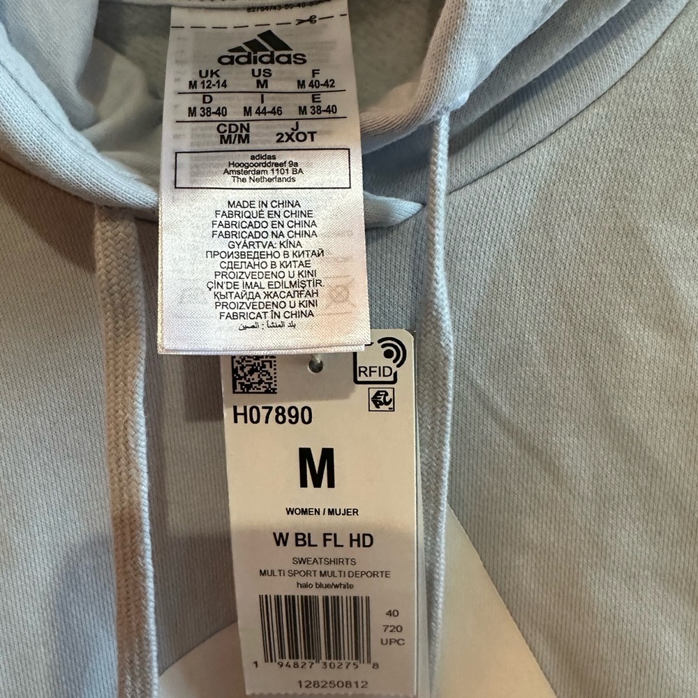 Women’s Adidas Essentials Logo Fleece Hoodie in Light Blue.  New With Tags. - Picture 2 of 3